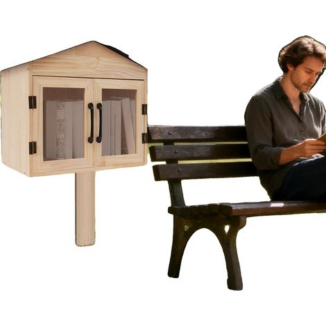 Mensola in legno, dimensioni 43 x 28 x 41,9 cm, autoportante e con supporto a palo, adatta per interni ed esterni, richiede montaggio. (1/5)