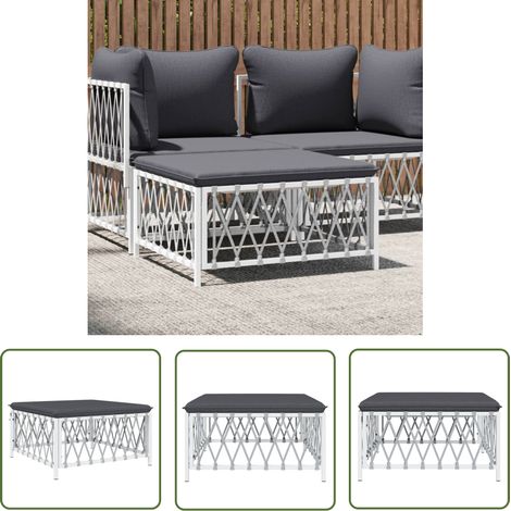 The Living Store Repose-pied de jardin avec coussin blanc tissu tissé - Repose Pied Jardin - Fauteuil De Jardin - Mobilier De Jardin - Canapé D'extérieur - Set De Jardin (1/5)