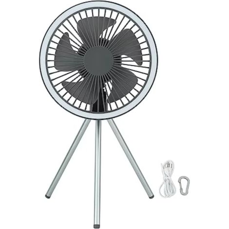 Ventilateur de camping (gris) 10 000 mAh, ventilateur de bureau portable rechargeable, ventilateur de plafond sans fil avec batterie externe et éclairage LED (1/5)