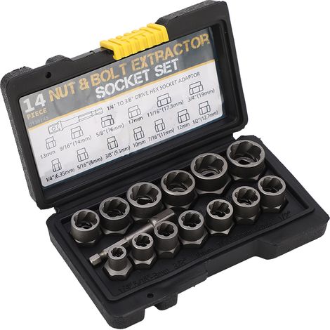 14-teiliges Set Muttern- und Schraubenausdreher aus legiertem Stahl, hochfest, rutschfest, mit Steckschlüsseladapter (1/5)