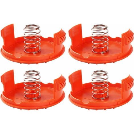 Lot de 4 capuchons de bobine et 4 ressorts pour coupe-bordures BLACK+DECKER RC-100-P – Métal et plastique – Résistance aux chocs et à l'huile (1/4)