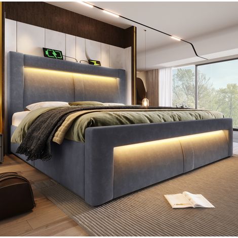 letto contenitore 180x200 LED USB grigio salvaspazio OKMYHOME (1/5)