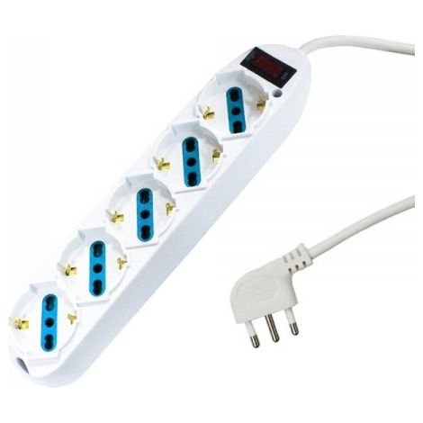 Multipresa Ciabatta Elettrica Cavo 3M Con 5 Posti Prese Universale 10/16A Schuko e Interruttore Spina 10A Laterale Bianco
