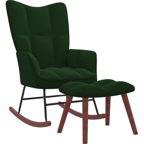 Chaise à bascule avec repose-pied, Rocking chair design contemporain, Fauteuil à bascule  Vert foncé Velours BGT80322 (1/5)