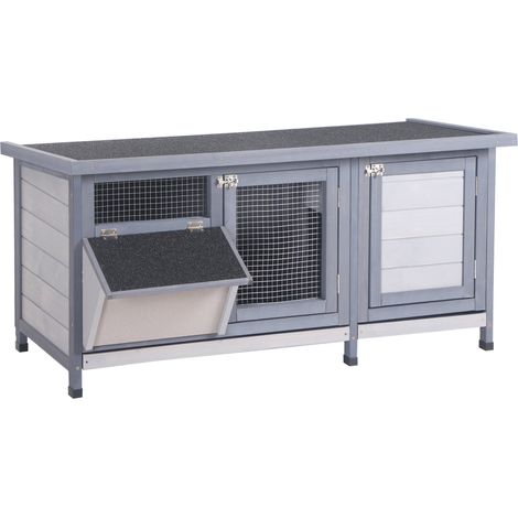 Clapier sur pied mi-ouvert mi-fermé 112 x 50 x 54 cm entretien facile plateau coulissant style scandinave en bois gris (1/5)