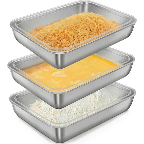– Plat Inox Four Rectangulaire 3 exemplaires 25 x 20 x 4 5 cm Modèle fin et Léger Avec Couvercle Bac (1/5)
