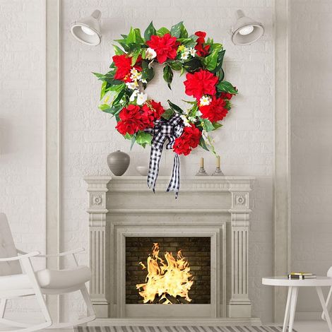 Guirlande De Porte En Soie - Geranium Artificiel - Diamètre 40 cm Ou 45 cm - Décor Intérieur Et Extérieur - 1 Pièce (1/5)