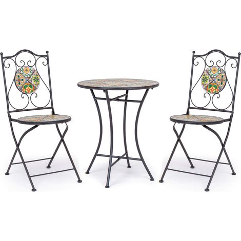 Set Pranzo Naxos Tavolo Ø60cm + 2 Sedie Pieghevoli con Decoro Ceramica (1/4)