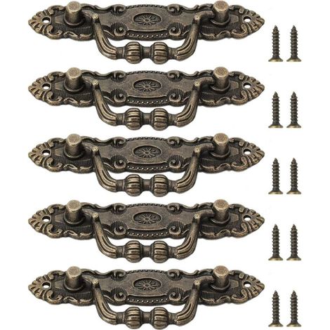 5 Pièces Boutons de Tiroir Poignées de Porte Boutons de Meubles Boutons de Meubles Poignée Vintage Boutons de Meubles en Bronze Vintage avec Vis pour Commode à Tiroir d'Armoire (1/5)