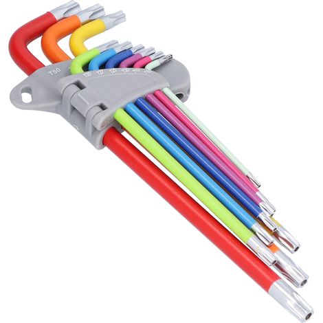 Sechskantschlüsselsatz, Chrom-Vanadium-Griff, langer Arm, Werkzeuge T10 bis T50, mehrfarbig (1/5)