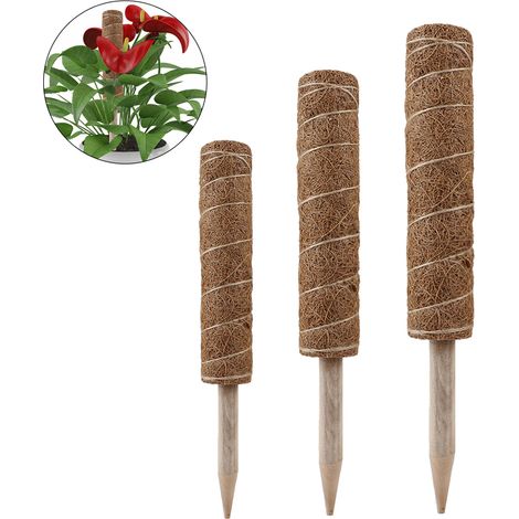 Lot de 3 tuteurs en fibre de coco pour plantes grimpantes, bâton palmier naturel.