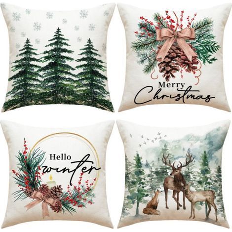 Christmas cushion covers 45x45 set of 4, pine cone candle holder, decorative pillowcase for Christmas decor