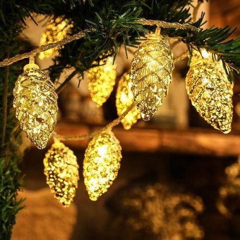 Guirlande Lumineuse LED - 20 Ampoules - 3 Mètres - Décoration Festive Pommes De Pin Dorées - USB (1/3)