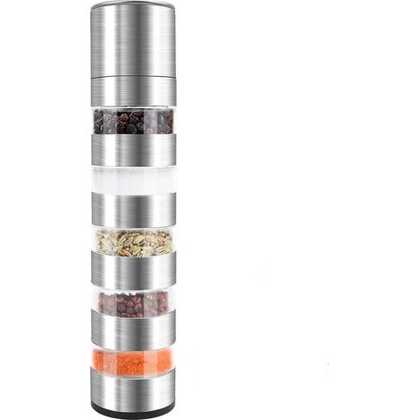 Moulin À Épices - Boîte À 5 Compartiments - En Acier Inoxydable Et ABS - Pour Cuisine, Barbecue, Camping, Voyage - 1 Pièce