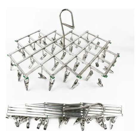 Cintre en acier inoxydable avec 35 clips pour chaussettes, shorts, sous-vêtements et vêtements de bébé (1/4)