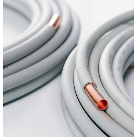 Sanitaire-Distribution – Tube cuivre gainé 18 mm – Longueur 25 m – Résistance accrue pour plomberie et chauffage – Applications professionnelles