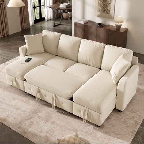 sofá cama con almacenaje chenilla beige OKMYHOME (1/5)