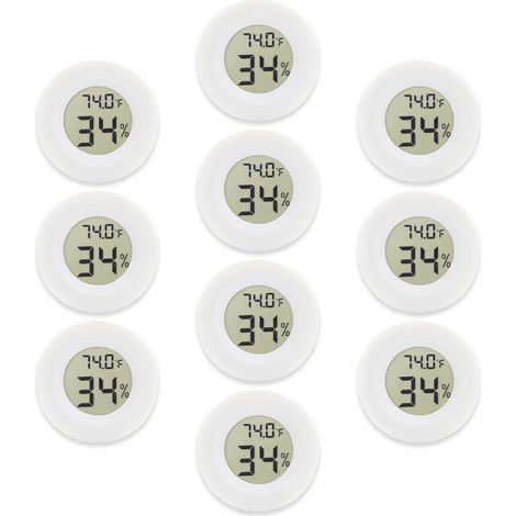 10er-Pack Mini-Digitalthermometer-Hygrometer mit LCD-Display für Gewächshaus, Garten, Keller, Kühlschrank und Einmachglas (weiß) (1/4)