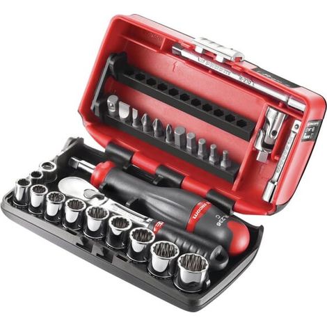 Facom – Coffret cliquet et douilles 1/4'' carré – 28 pièces – Pour écrous 1/4'' à 9/16'' – Usage professionnel – Matériaux résistants (1/2)