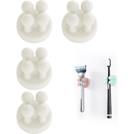 Lot de 4 Supports Silicone Brosse à Dents,Rasoir,Auto-adhésif,Étanche,Salle de Bain,Cuisine