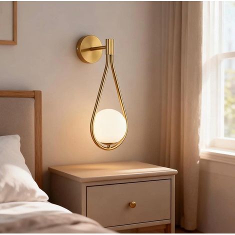 Applique da Parete LED G9 Ottone con Sfera Opalina – Lampada a Muro Design Moderno 43 cm
