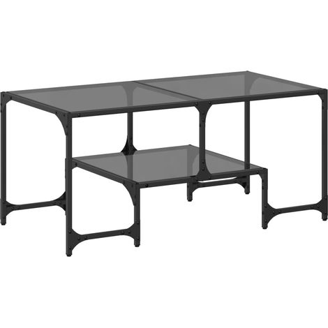Table basse Table de salon Table de café avec dessus en verre noir 98,5x50x45 cm acier (1/5)