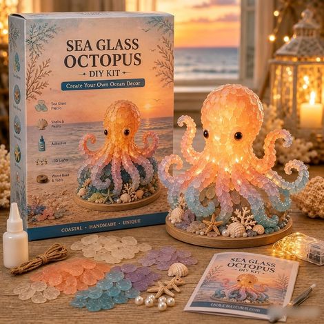 Weihnachtsbaum aus Treibglas, leuchtendes 3D-Kunstset aus Handarbeit, bunter Oktopus (1/5)