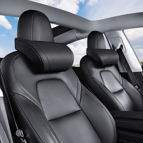 Repose-tête voiture cuir noir 2 pièces, appui-nuque réglable universel (1/5)