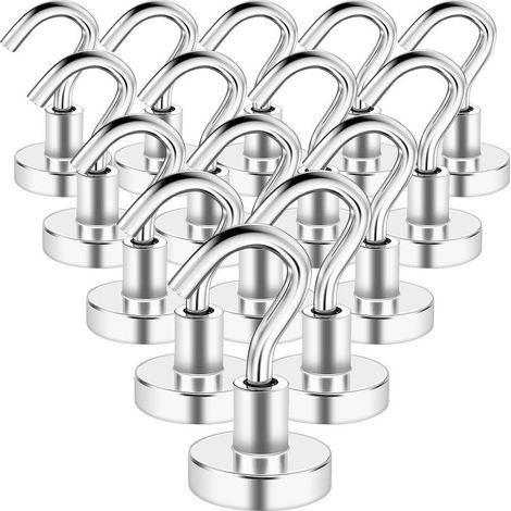 Hooks magnetic, 15 pieces hooks magnetic extra powerful 10 kg magnet neodymium super powerful with hooks, hooks magnet neodymium 16 mm for kitchen, hooks magnetic silver