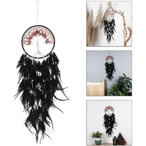 Carillon éolien suspendu de style ethnique indien, orné de plumes, pour chambre ou voiture. Décoration florale ethnique en plumes. (1/4)