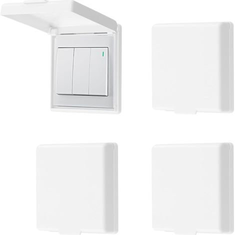 Cache Interrupteur Mural 4 Pièces, Type 86 Réversible Cache Prise Murale Étanche, Autocollant Ultra-Mince Prise Courant Protection pour Salle de Bain, Chambres, Cuisine, Extérieur, Blanc (1/5)