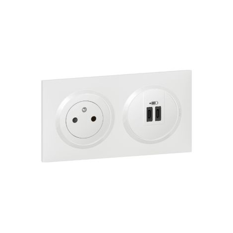 Legrand - Dooxie - Prise 2P+T Surface + Double USB-C + Plaque - Blanc - Ref. : 600335 + 600345 + 600802 (1/5)