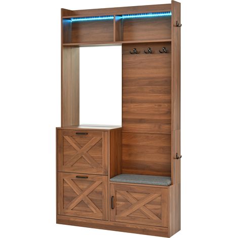 Armadio ingresso compatto con doppia scarpiera ribaltabile, specchio e panca LED, HOMVRA (1/5)