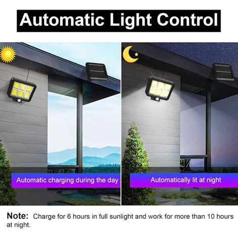 Lampe solaire d'extérieur puissante avec détecteur de mouvement, 120 LED, éclairage blanc étanche, lampes solaires pour jardin, terrasse, porte, parking, lumière de sécurité, câble de 5 m (1/3)