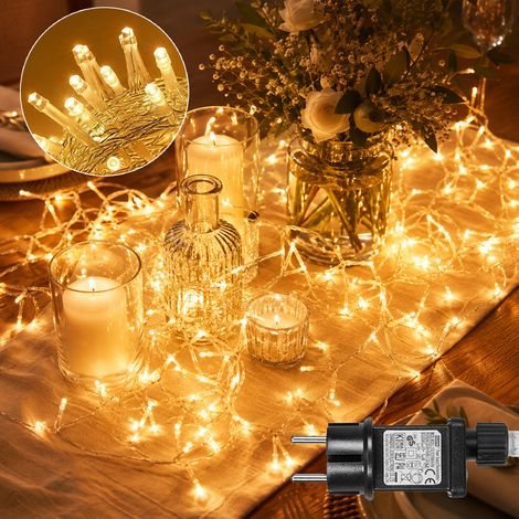 HEMVOR Guirlande lumineuse LED 20 m 200 LED, 8 modes, minuterie et mémoire, avec prise terminale, blanc chaud (1/4)