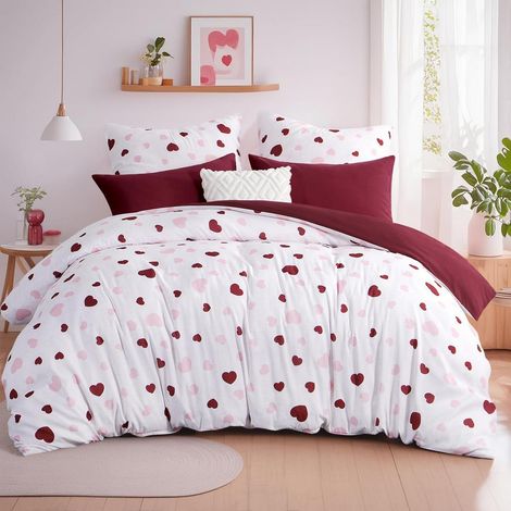 Bettwäsche-Set 220x240 cm mit Herzen, 3-teilig, Mikrofaser, bügelfrei