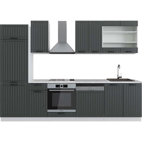 Cuisine Fame-Line, Anthracite maison de campagne/blanc, 300 cm , PT Marbre, Vicco
