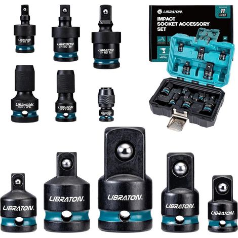 Schlag-Steckschlüssel-Adapter-Set 11-tlg mit Kugelgelenk und Aufbewahrungsbox (1/5)