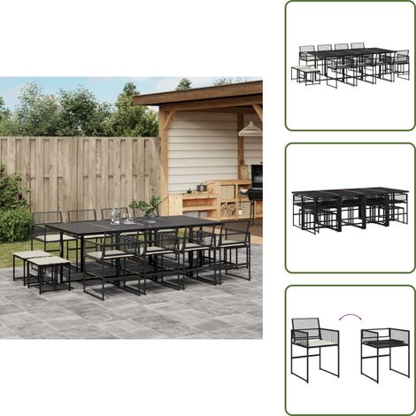 13-tlg. Garten-Essgruppe mit Kissen Schwarz Poly Rattan - Gartengestelle - Gartenmöbelset - Outdoor Möbel - Terrassenmöbel - Esstisch Set (1/5)