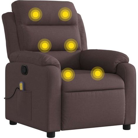 Sillón de masaje reclinable de tela marrón oscuro vidaXL