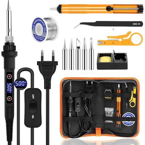 Soldering Iron Kit, Soldering Iron 80W Adjustable Temperature 180-500°C Precision Electronic with On/Off Switch, 5 Welding Tips, Welding Bar for Electrical Maintenance (1/5)