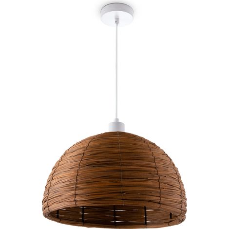Paco Home Pendelleuchte Esstischlampe Esszimmer Korb Optik 1,5m Textilkabel Rustikal Boho Pendelleuchte - Weiß, Braun (Ø36 cm) (1/4)