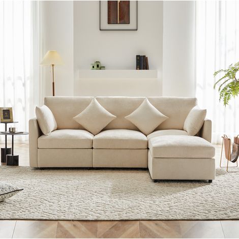 canape salon modulable angle 3 4 places chenille beige OKMYHOME (1/5)