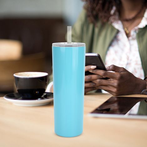 Tasse de voyage en acier inoxydable de 590 ml avec couvercle pour café, thé et autres boissons chaudes ou froides. Bleu vif. (1/5)