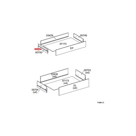 R LATERALE CASSETTO 00750 X KIT CASSETTIERA 5C NOVA 77X40X107 BIANCA