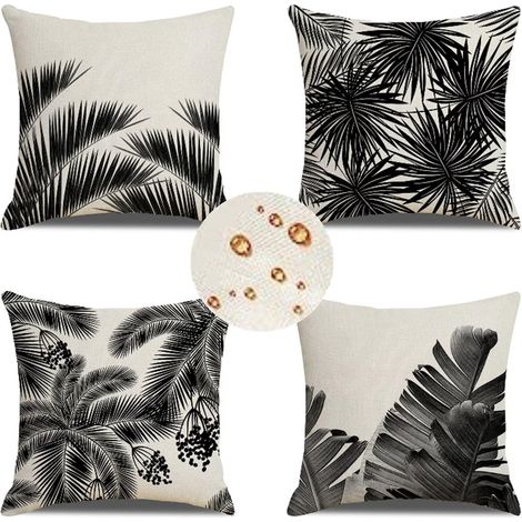 Extérieur Housses de Coussin 40x40 cm Lot de 4 Housse Coussin noir Housse Coussin Canapé Blanc Coussin Extérieur Imperméable Lin Coussin Canapé Carré Decoratif pour Chambre Canapé Chaise Lit Jardin (1/5)