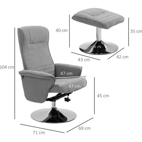 Fauteuil inclinable avec repose-pieds, pivotant, dossier inclinable, jusqu'à 150 kg, 69 x 71 x 104 cm, gris (1/5)