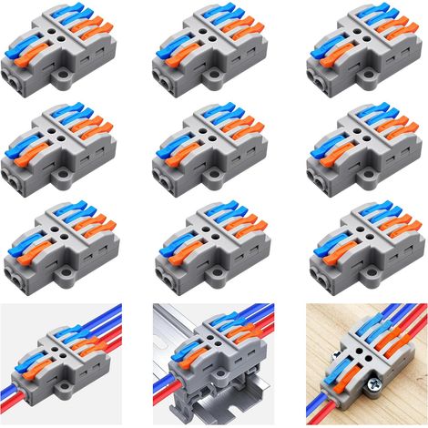Kit de borniers 2entrées-4sorties(9jeux), Connecteur à levier pour connecter deux entrées à quatre sorties, montage sur rail DIN et vis, conducteur électrique 28-12AWG, supports et vis inclus (1/5)