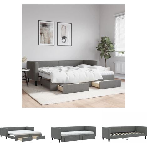 The Living Store Tagesbett Ausziehbar mit Schubladen Dunkelgrau 80x200 cm Stoff - Betten & Bettgestelle (1/5)