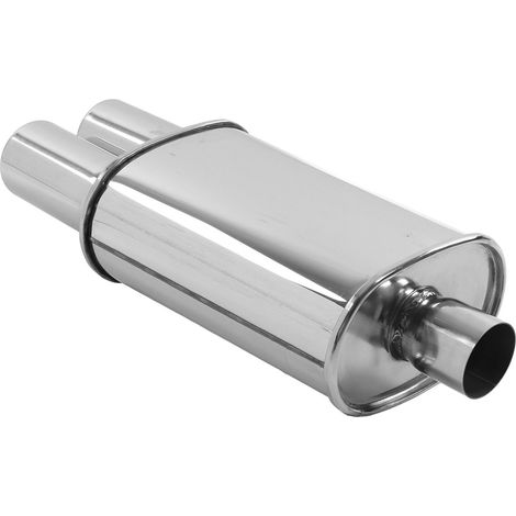 Pot d'échappement de voiture, silencieux, entrée 63 mm / 2,5 pouces, double sortie, acier inoxydable poli, modification universelle
